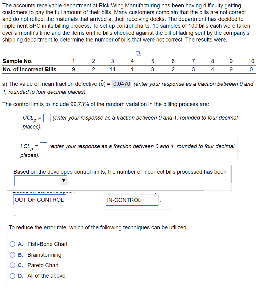 The accounts receivable department at Rick Wing