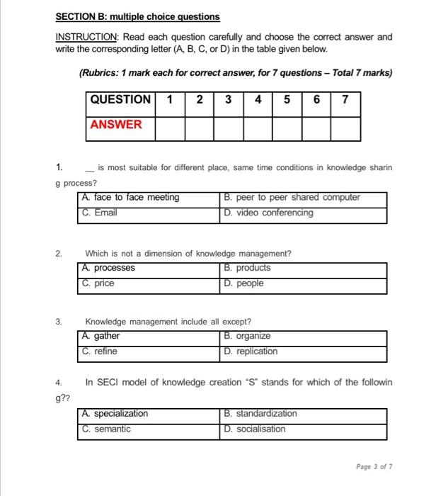 SECTION B: multiple choice questions INSTRUCTION: