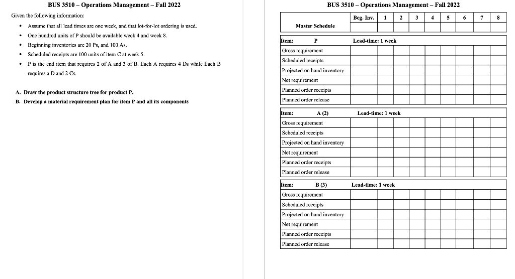 Problem 1: Chapter 11 - part 2 - Master schedule