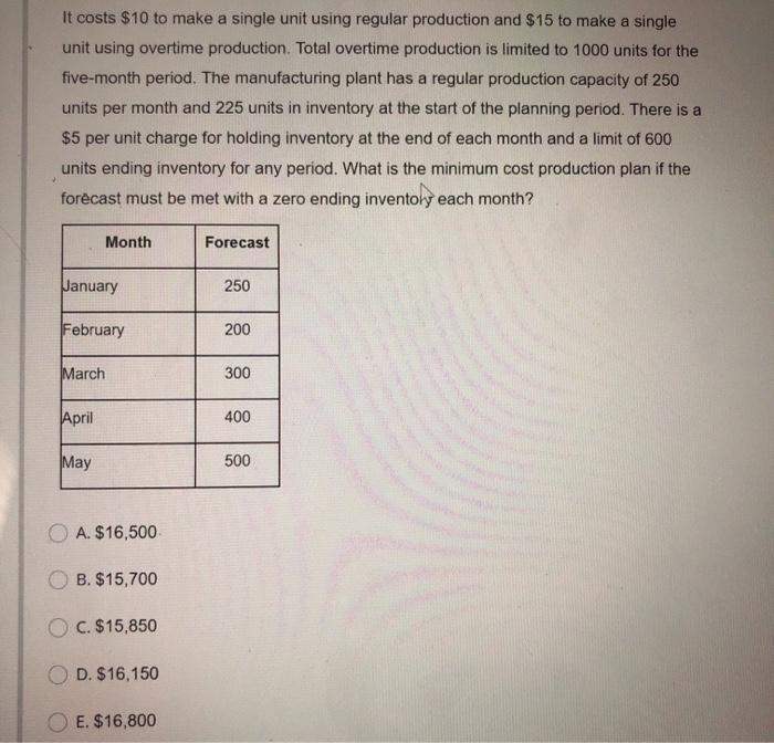 It costs $10 to make a single unit using regular