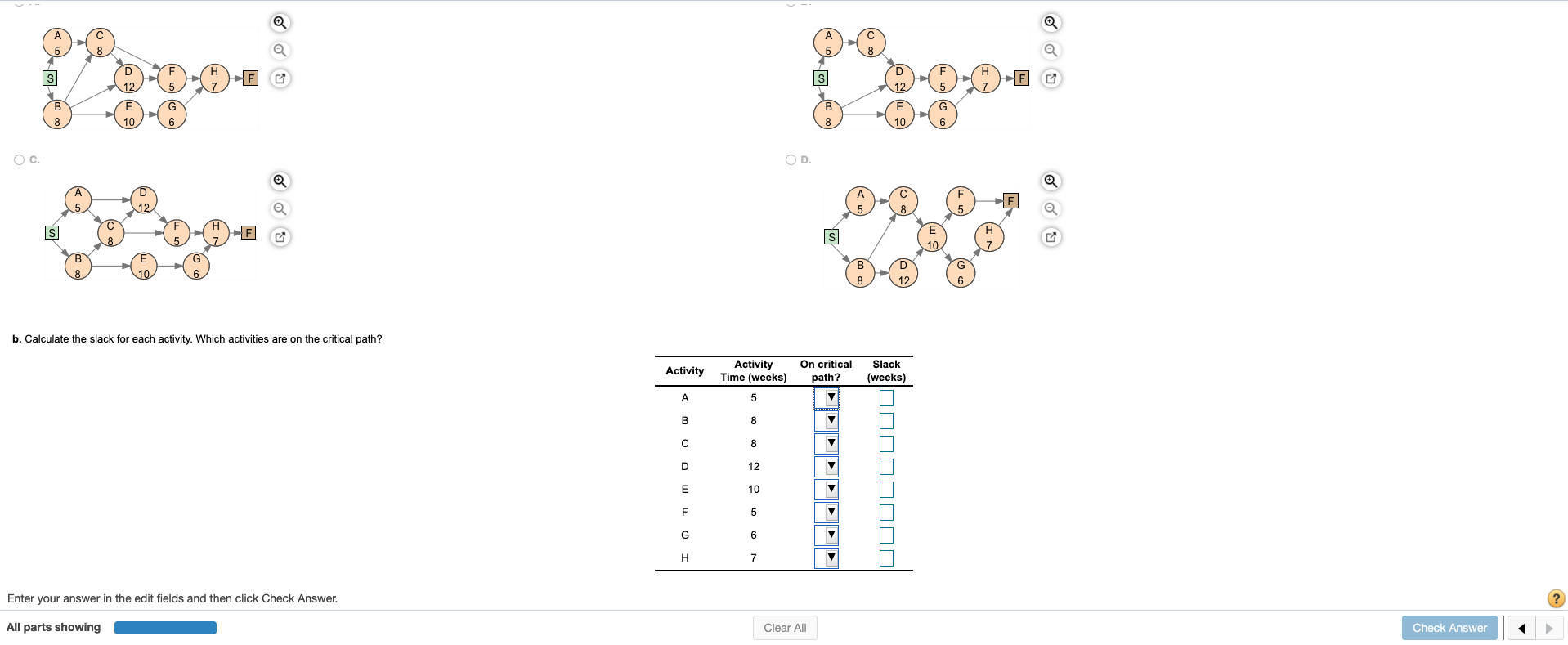 D Page 8 OC. OD E 10 b. Calculate the slack for