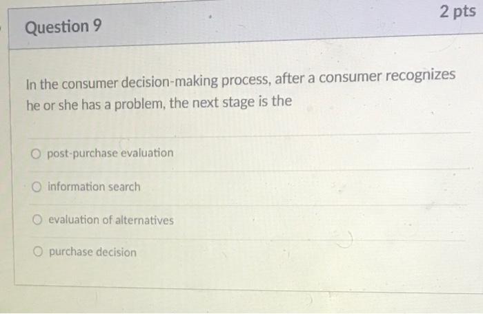 2 pts Question 9 In the consumer decision-making