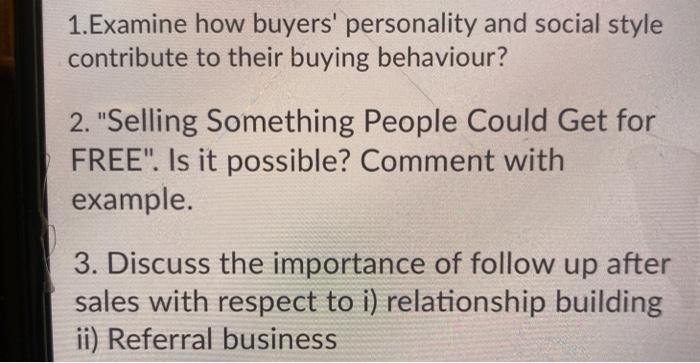 1.Examine how buyers' personality and social