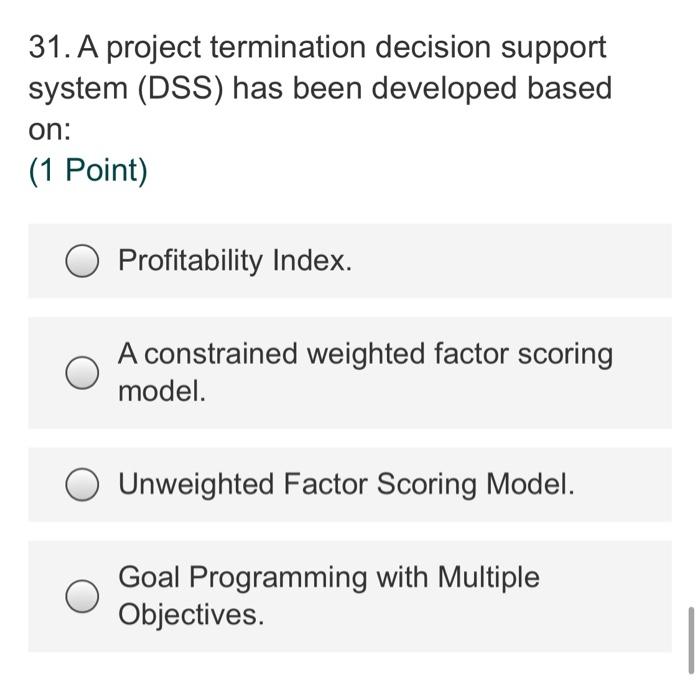 31. A project termination decision support system