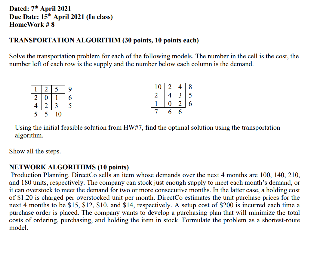 Dated: 7th April 2021 Due Date: 15th April 2021