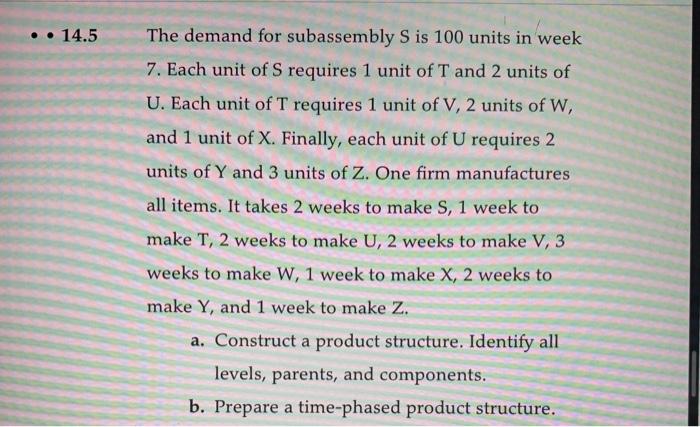 .. 14.5 The demand for subassembly S is 100 units