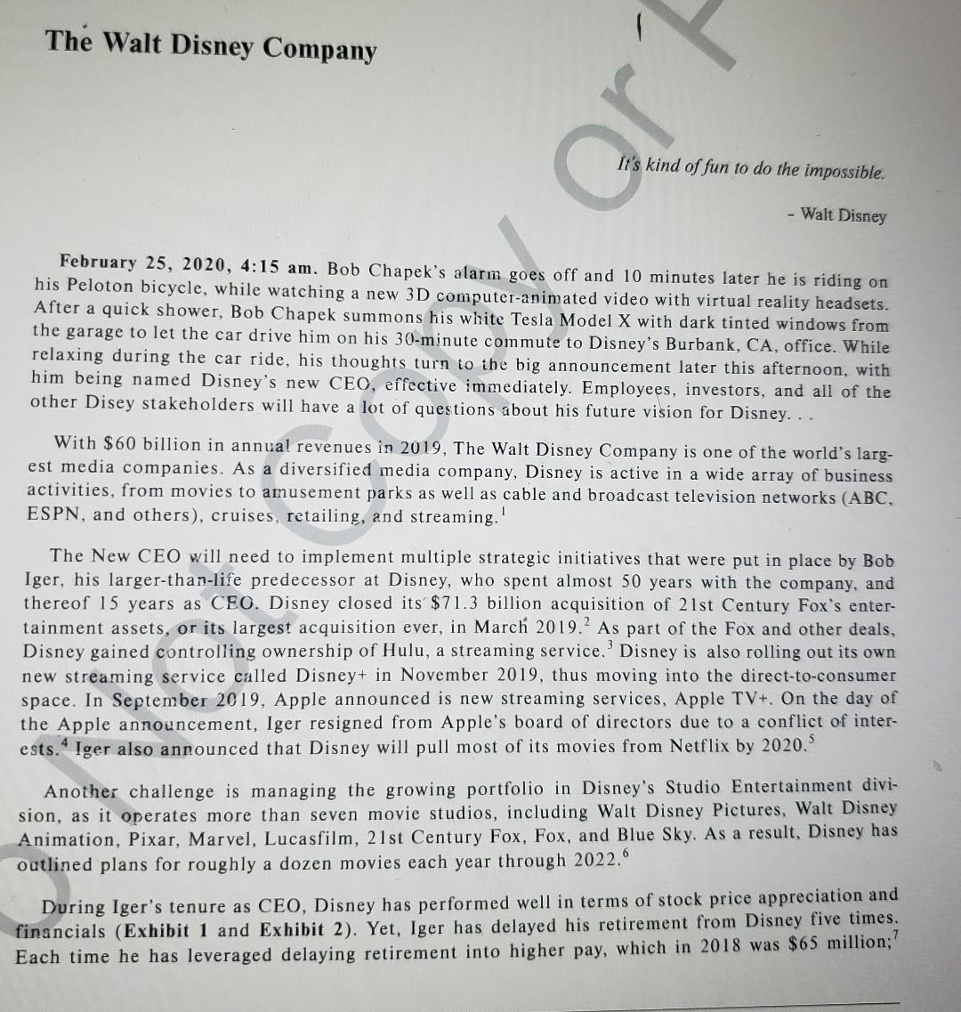 Read the Walt Disney Company 2020 case and