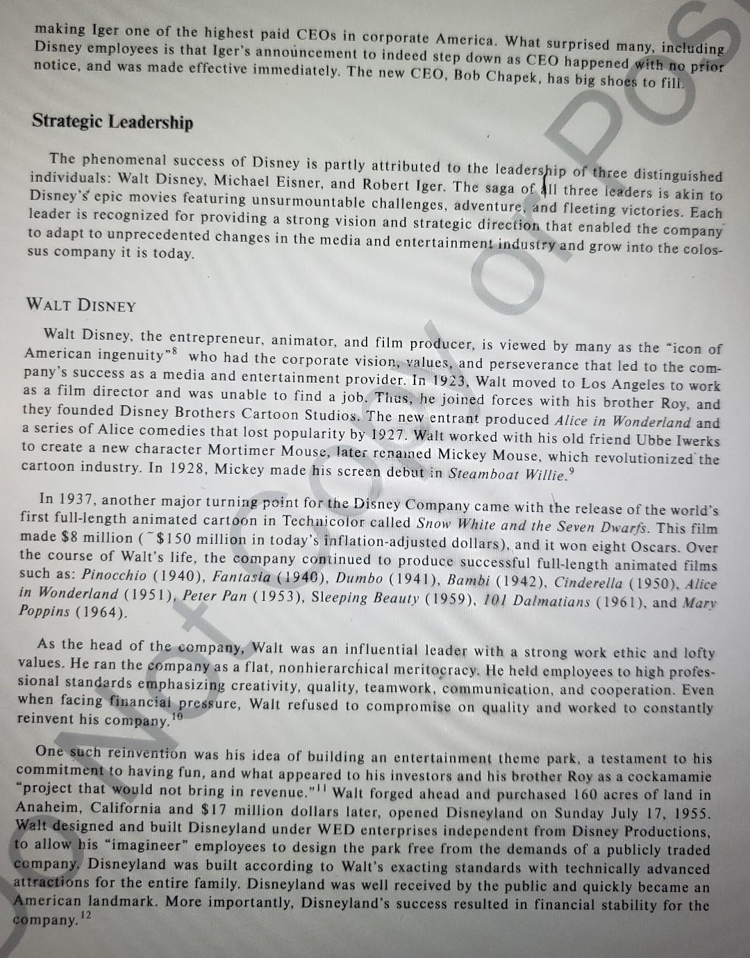 Read the Walt Disney Company 2020 case and