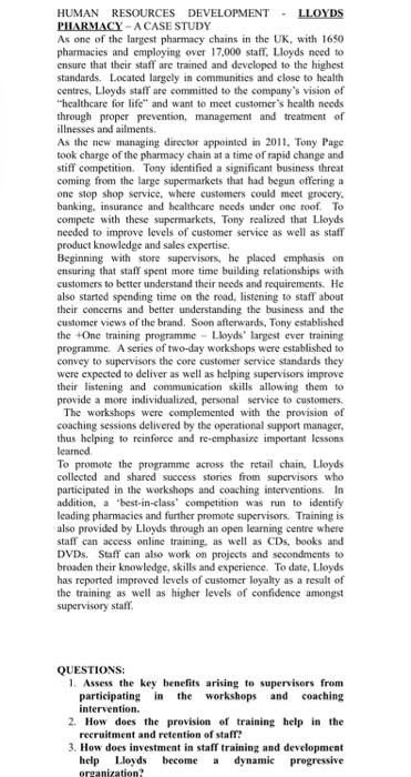 HUMAN RESOURCES DEVELOPMENT LLOYDS PHARMACY - A