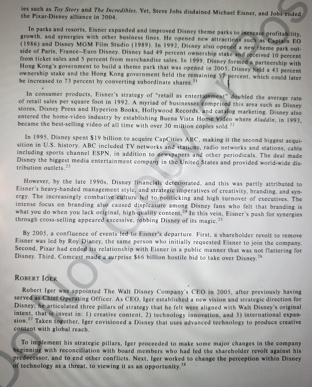 Read the Walt Disney Company 2020 case and