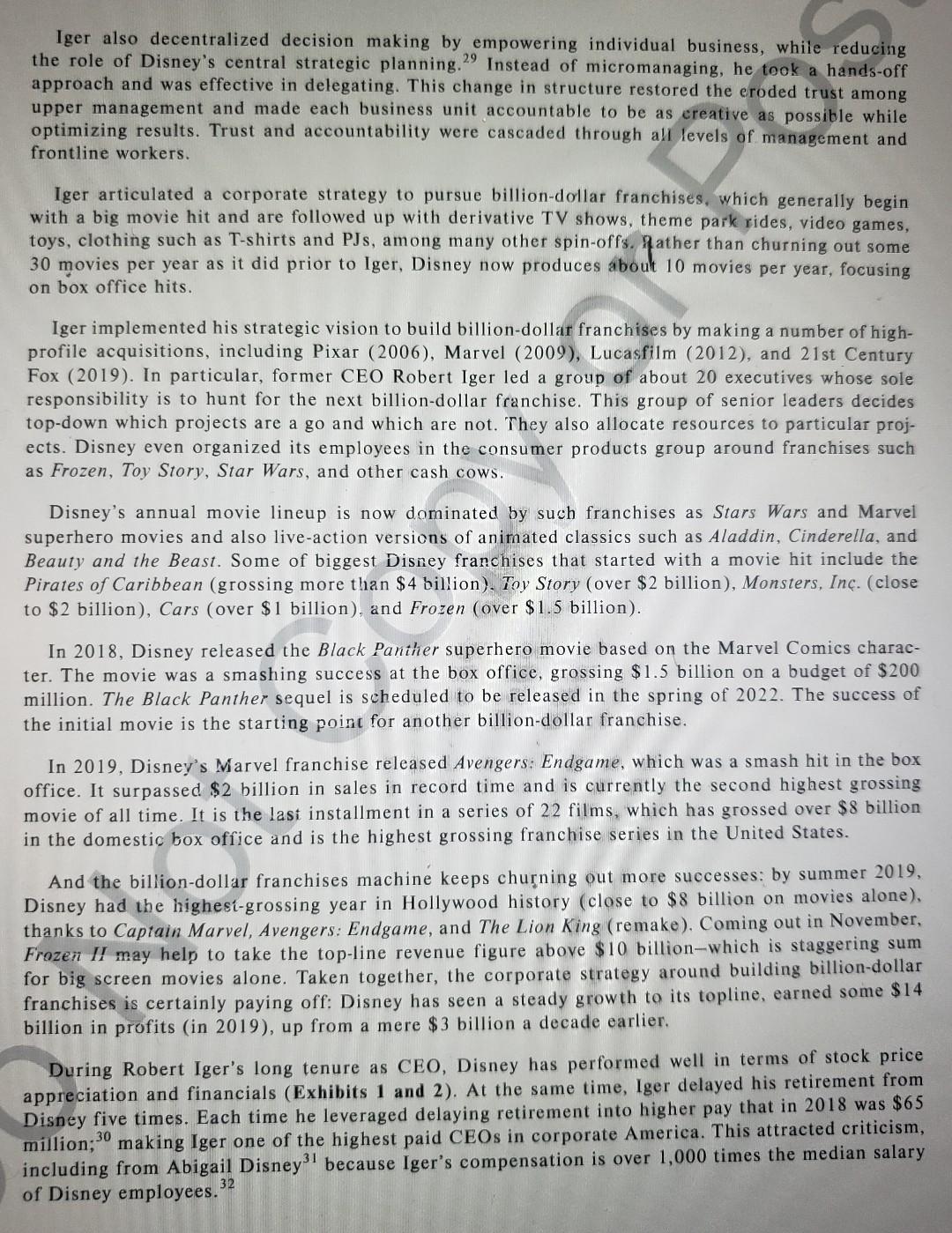 Read the Walt Disney Company 2020 case and