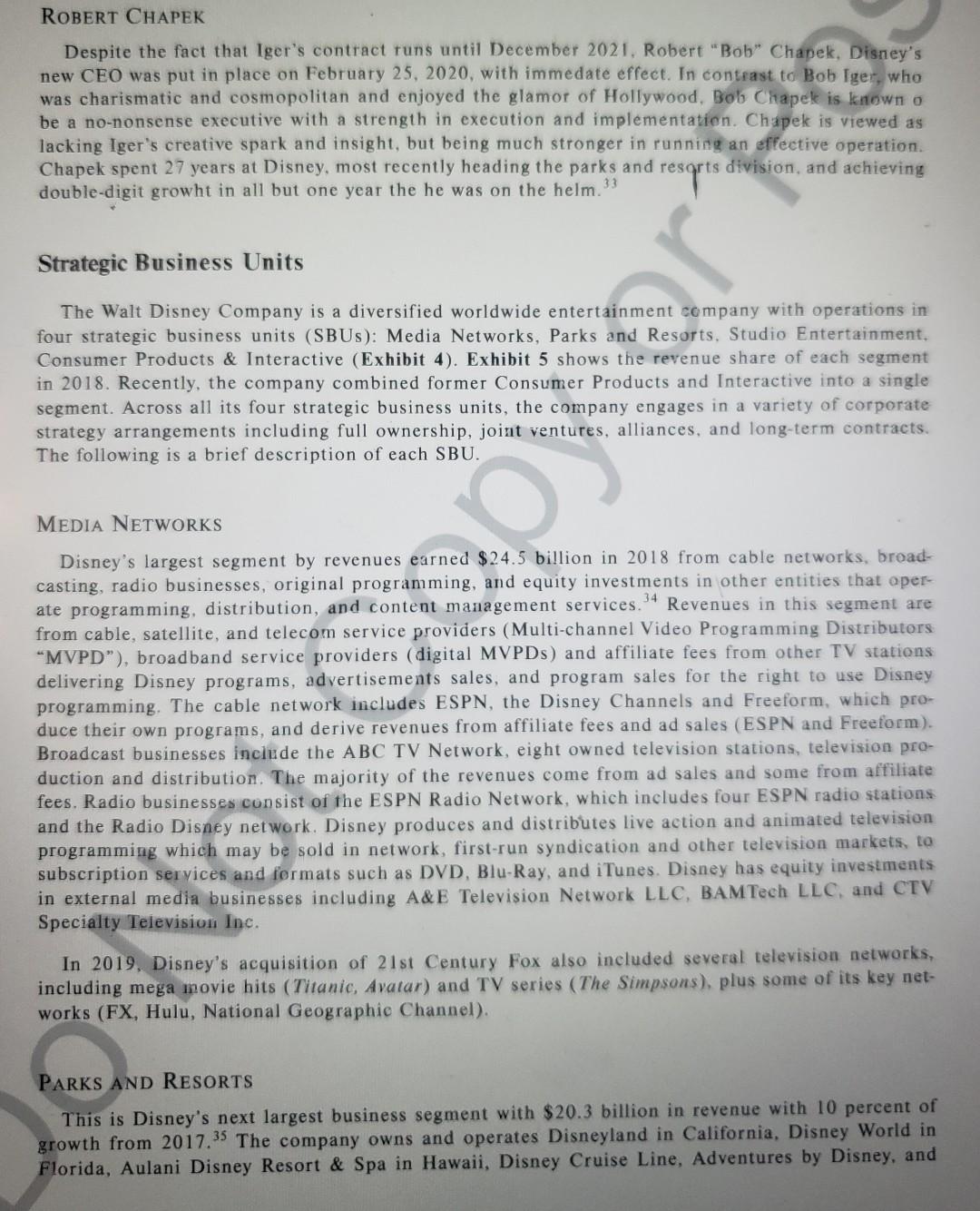 Read the Walt Disney Company 2020 case and