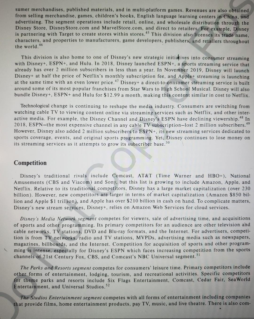 Read the Walt Disney Company 2020 case and