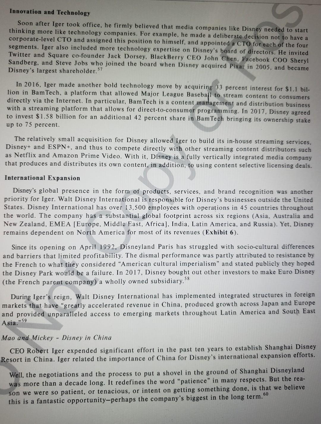 Read the Walt Disney Company 2020 case and