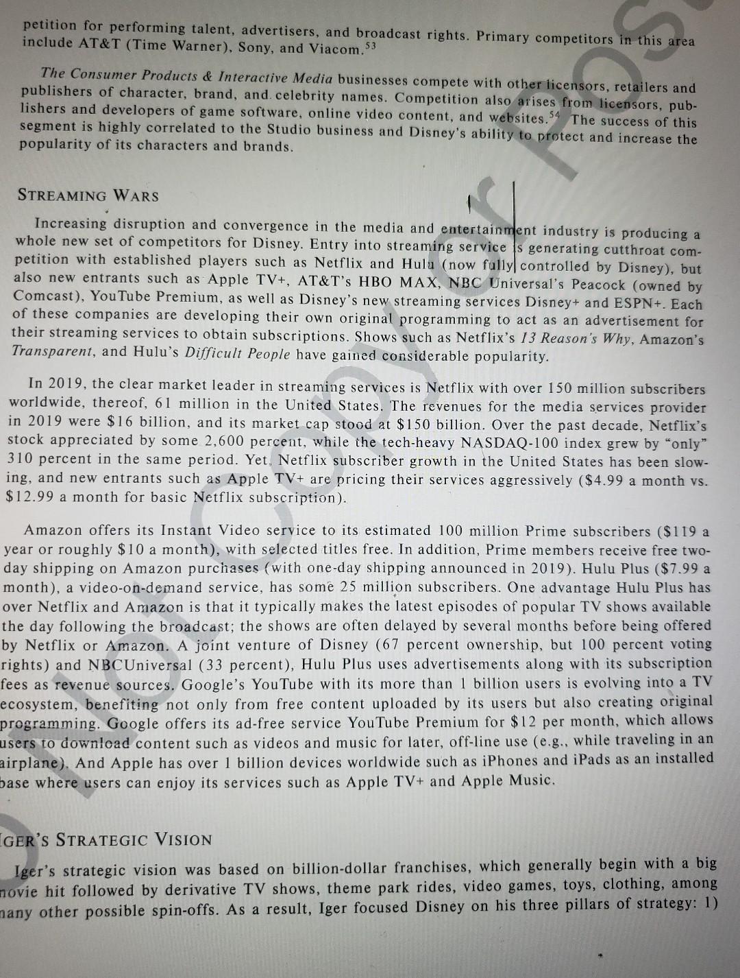 Read the Walt Disney Company 2020 case and