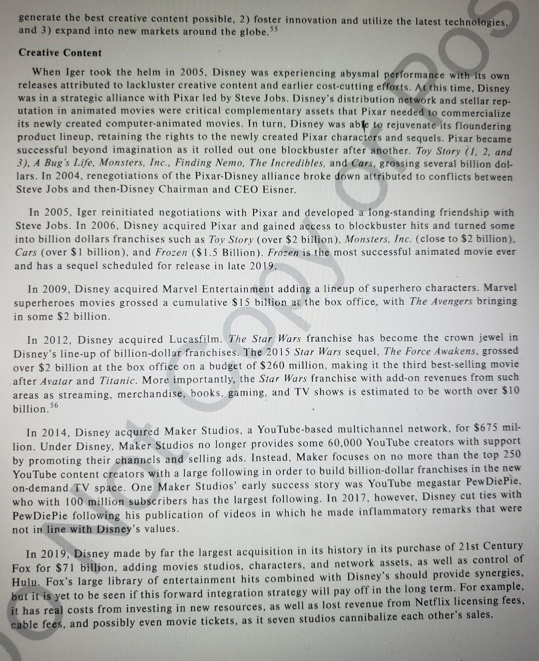 Read the Walt Disney Company 2020 case and