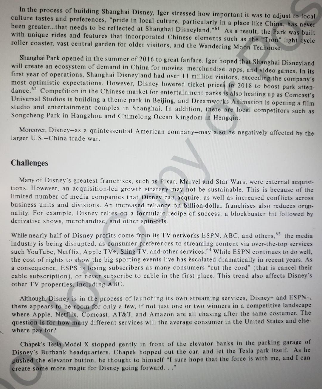 Read the Walt Disney Company 2020 case and