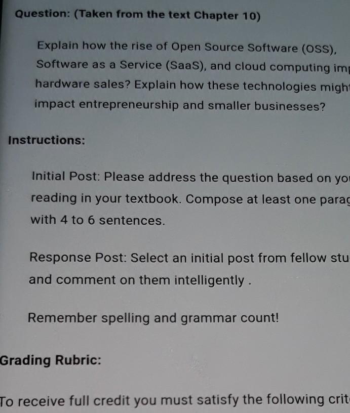 Question: (Taken from the text Chapter 10)