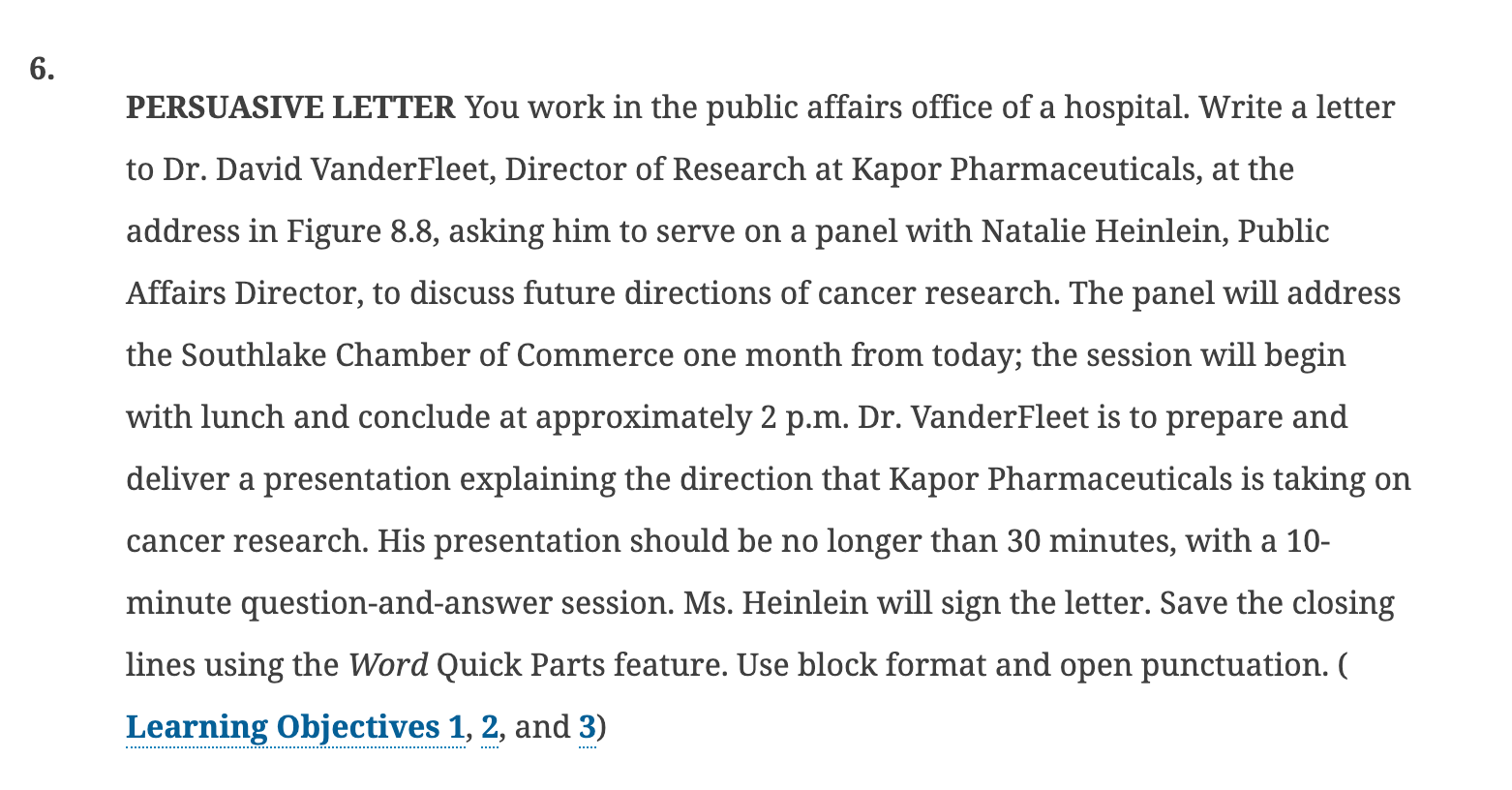 Learning Objectives: After completing chapter 8,