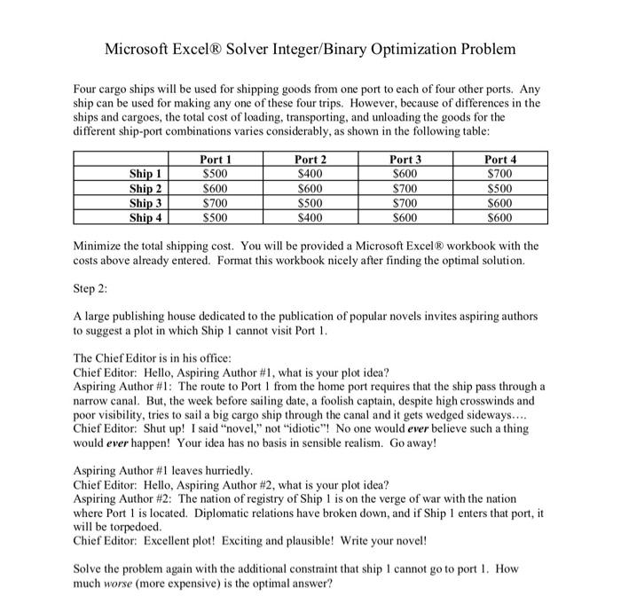 Microsoft Excel Solver Integer/Binary