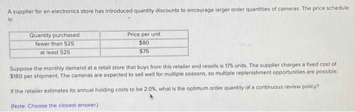 A supplier for an electronics store has