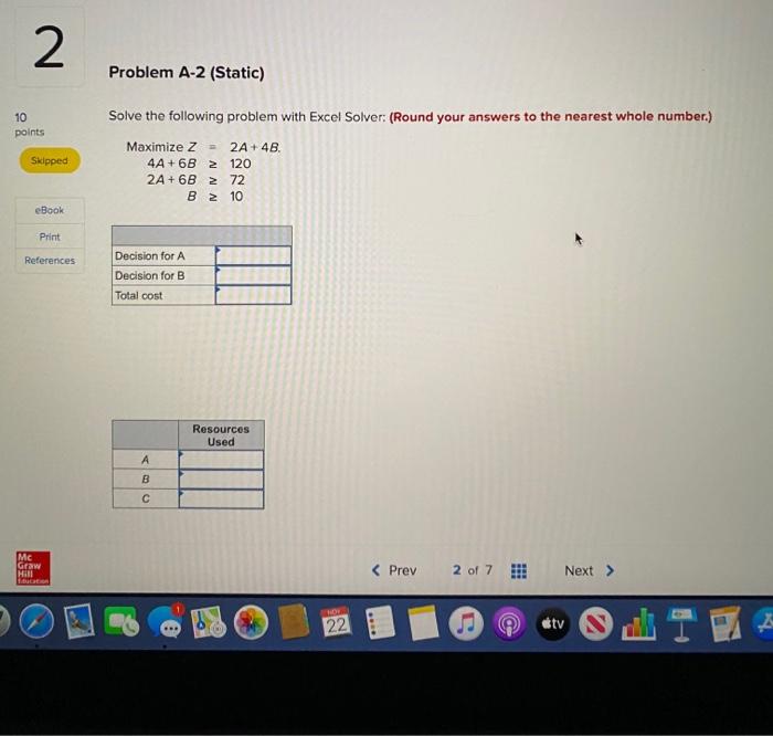2 Problem A-2 (Static) 10 points Solve the