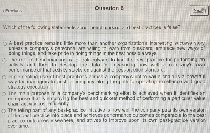 Question 6 < Previous Nexting Which of the