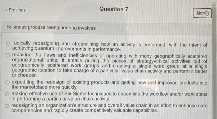 Question 6 < Previous Nexting Which of the