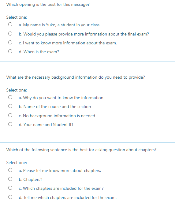 What is your message? Select one: a. Good news O