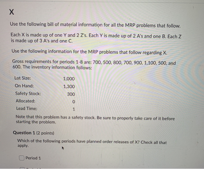 Use the following bill of material information