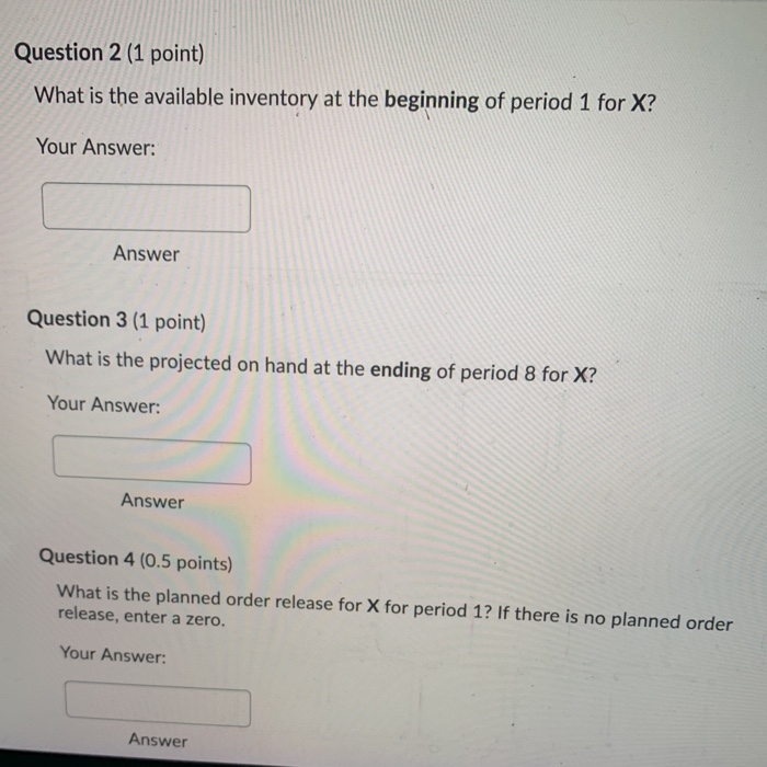 Use the following bill of material information