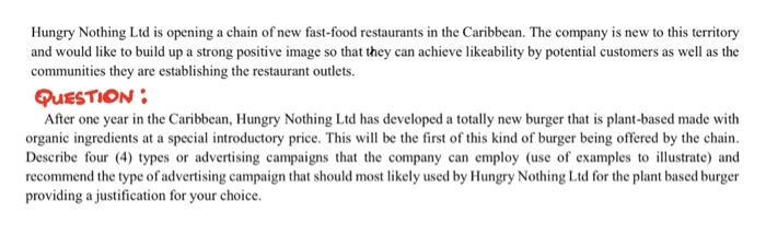 Marketing Ques Hungry Nothing Ltd is opening a