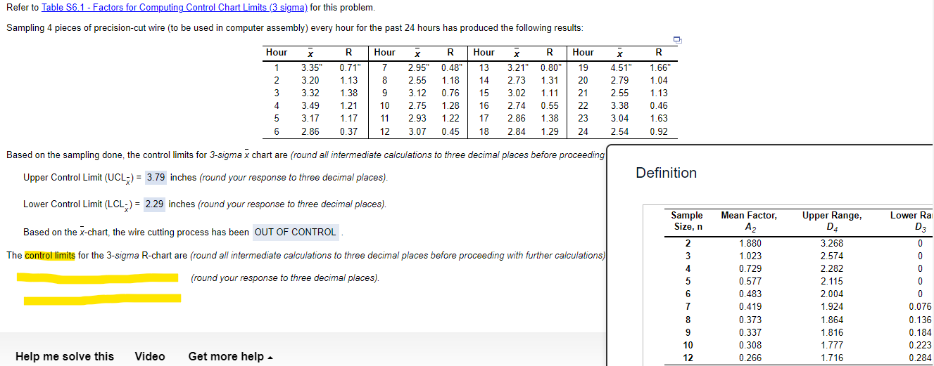 Please calculate control limits for highlighted