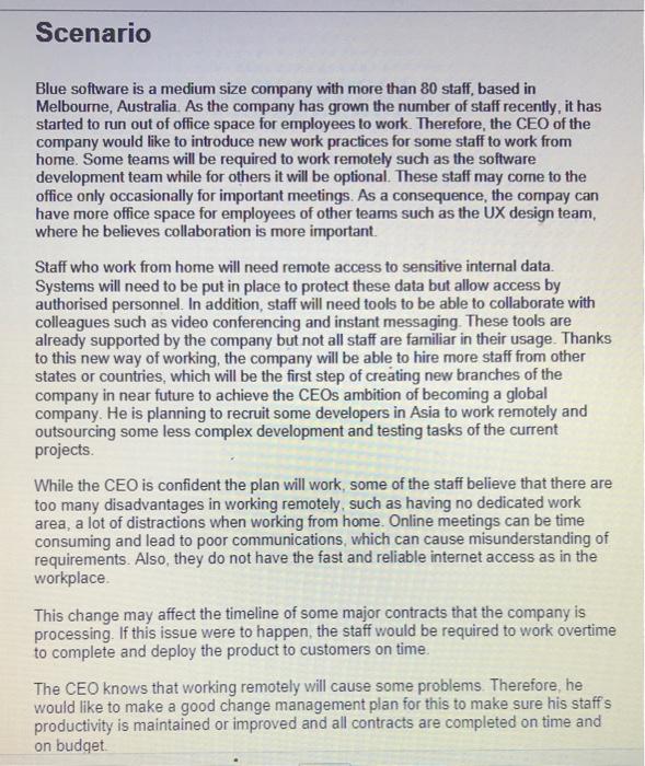 please read the scenario carefully and your task