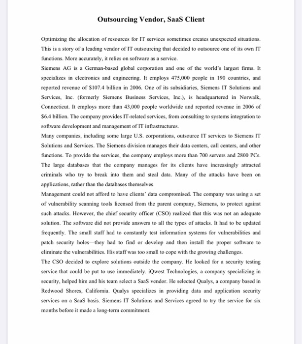 Outsourcing Vendor, SaaS Client Optimizing the