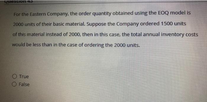 please solve Questions For the Eastern Company,