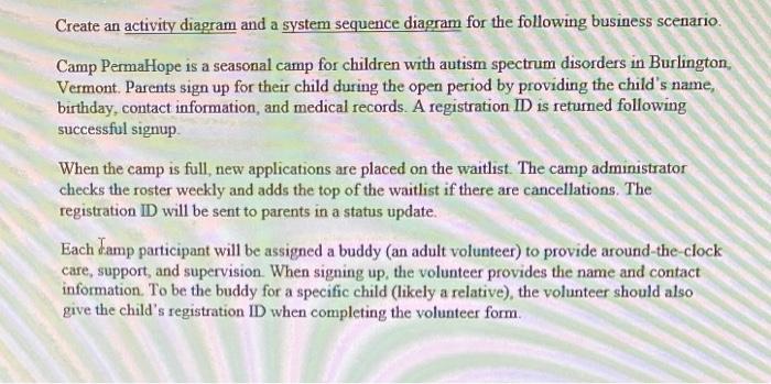 Create an activity diagram and a system sequence