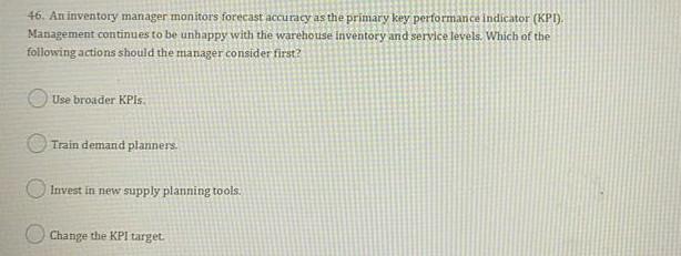 46. An inventory manager monitors forecast