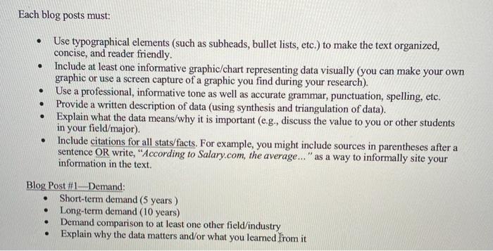 please help me write this Each blog posts must: .