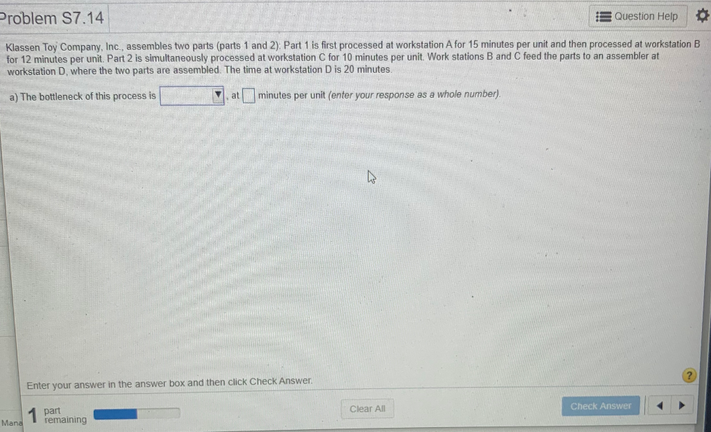Problem S7.14 Question Help Klassen Toy Company,