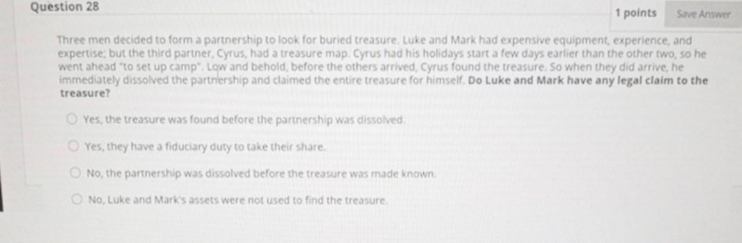 Question 28 1 points Save Answer Three men