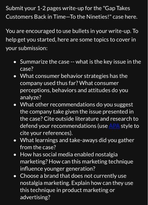 Submit your 1-2 pages write-up for the "Gap Takes