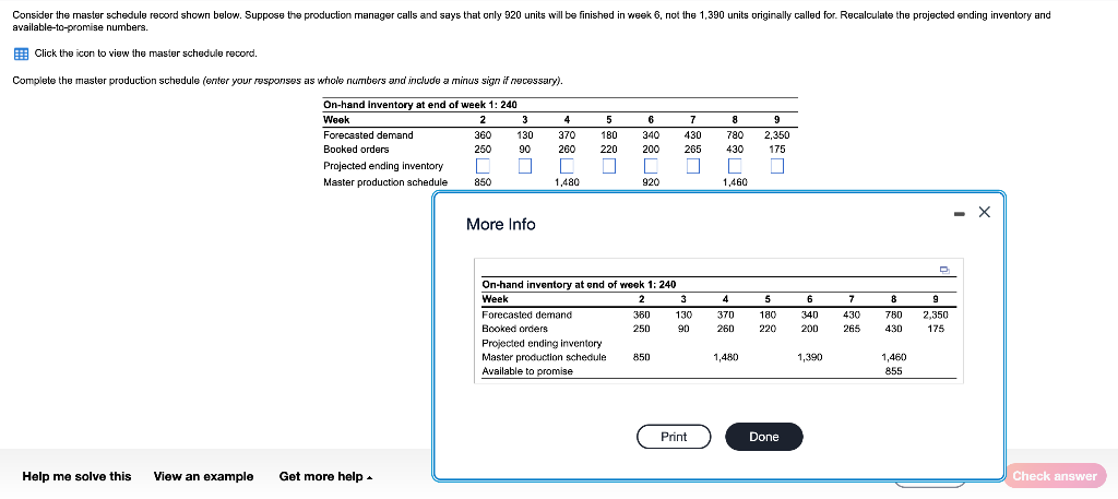 Consider the master schedule record shown below.