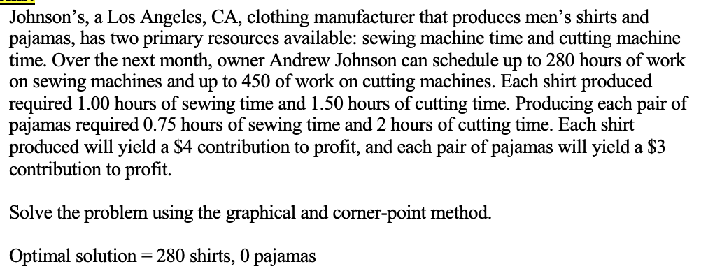 This is linear programming Johnson's, a Los