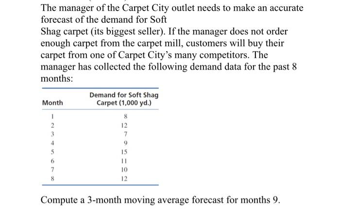 The manager of the Carpet City outlet needs to