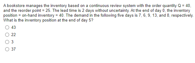 A bookstore manages the inventory based on a