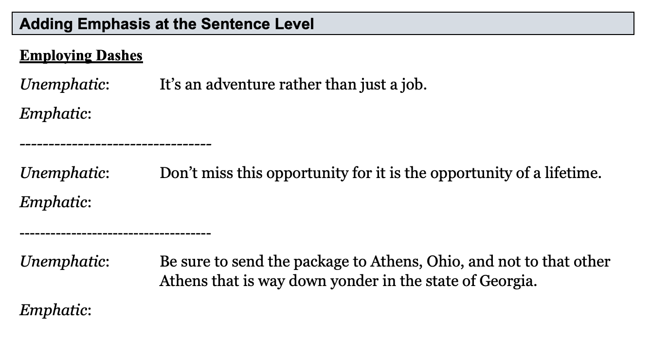 Adding Emphasis at the Sentence Level Emploving