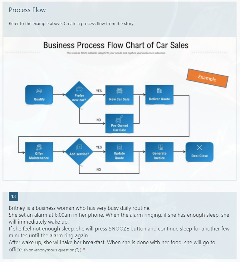 Process Flow Refer to the example above. Create a