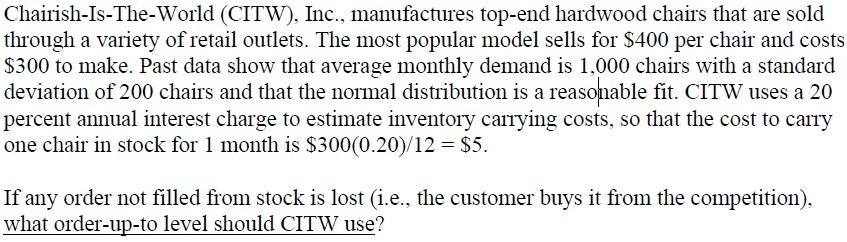 Chairish-Is-The-World (CITW), Inc., manufactures