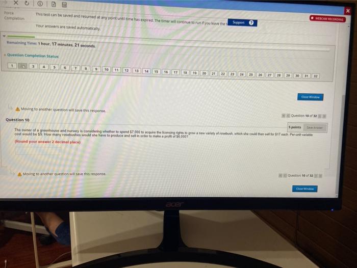 Completion This test can be saved and resumed at